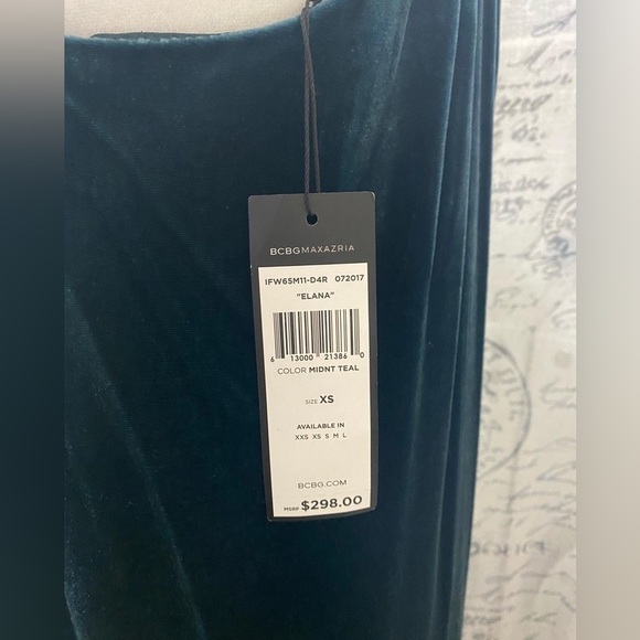 BCBGMAXAZRIA | Elana “Midnight Teal” Velvet Dress - Picture 4 of 12